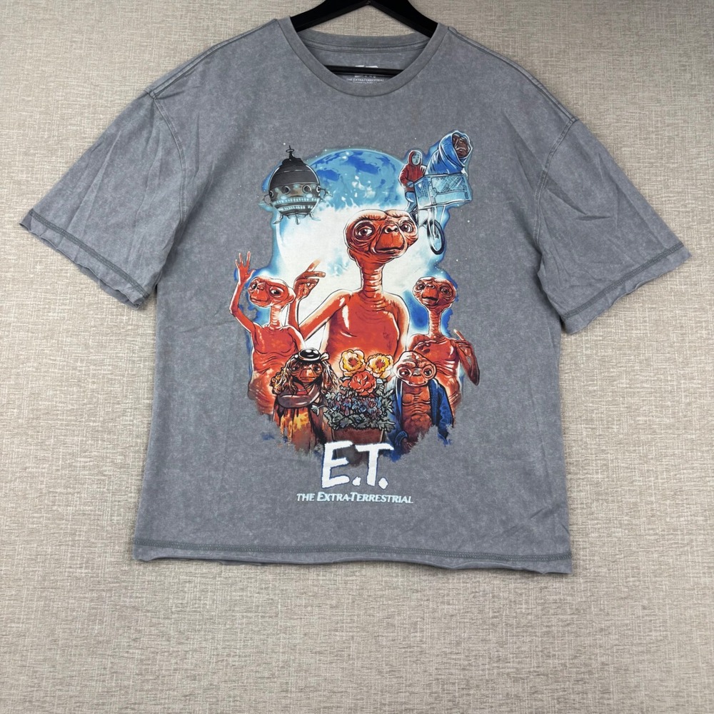 Hybrid Apparel ET The Extra-Terrestrial Vintage Wash Graphic Tee Grey Mens SM